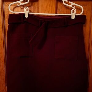 Loft knee length skirt with belt size 12 burgundy